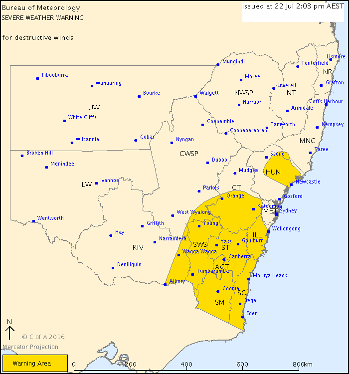 SEVERE WEATHER WARNING for DESTRUCTIVE WINDS NSW