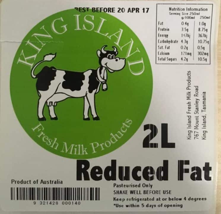 BJ & VS Brewster, trading as King Island Fresh Milk Products — King Island Fresh Milk Products Reduced Fat Milk and King Island Fresh Milk Products Cream